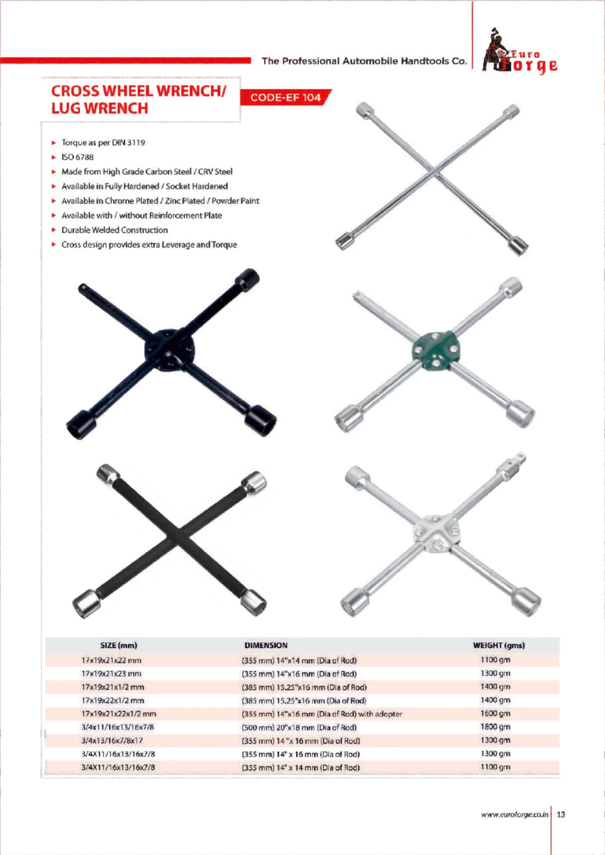 Catalogue page for EF 104 Cross Wheel / Lug Wrench