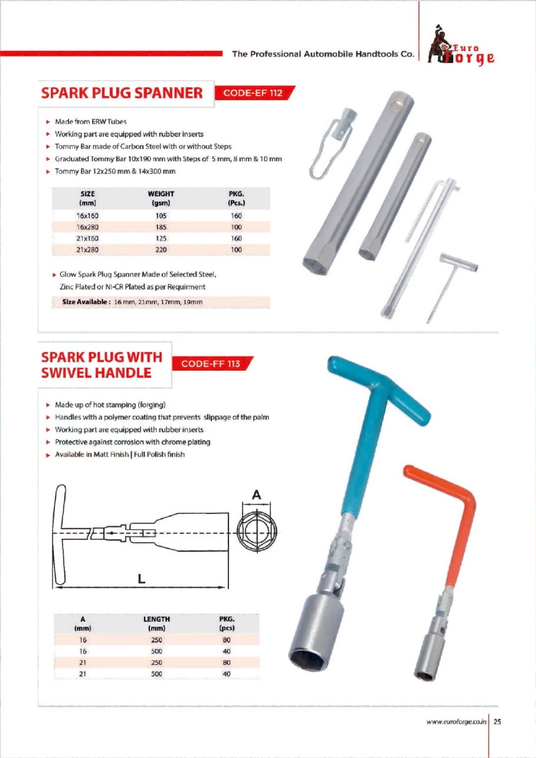 Catalogue page for EF 112 Spark Plug Spanner