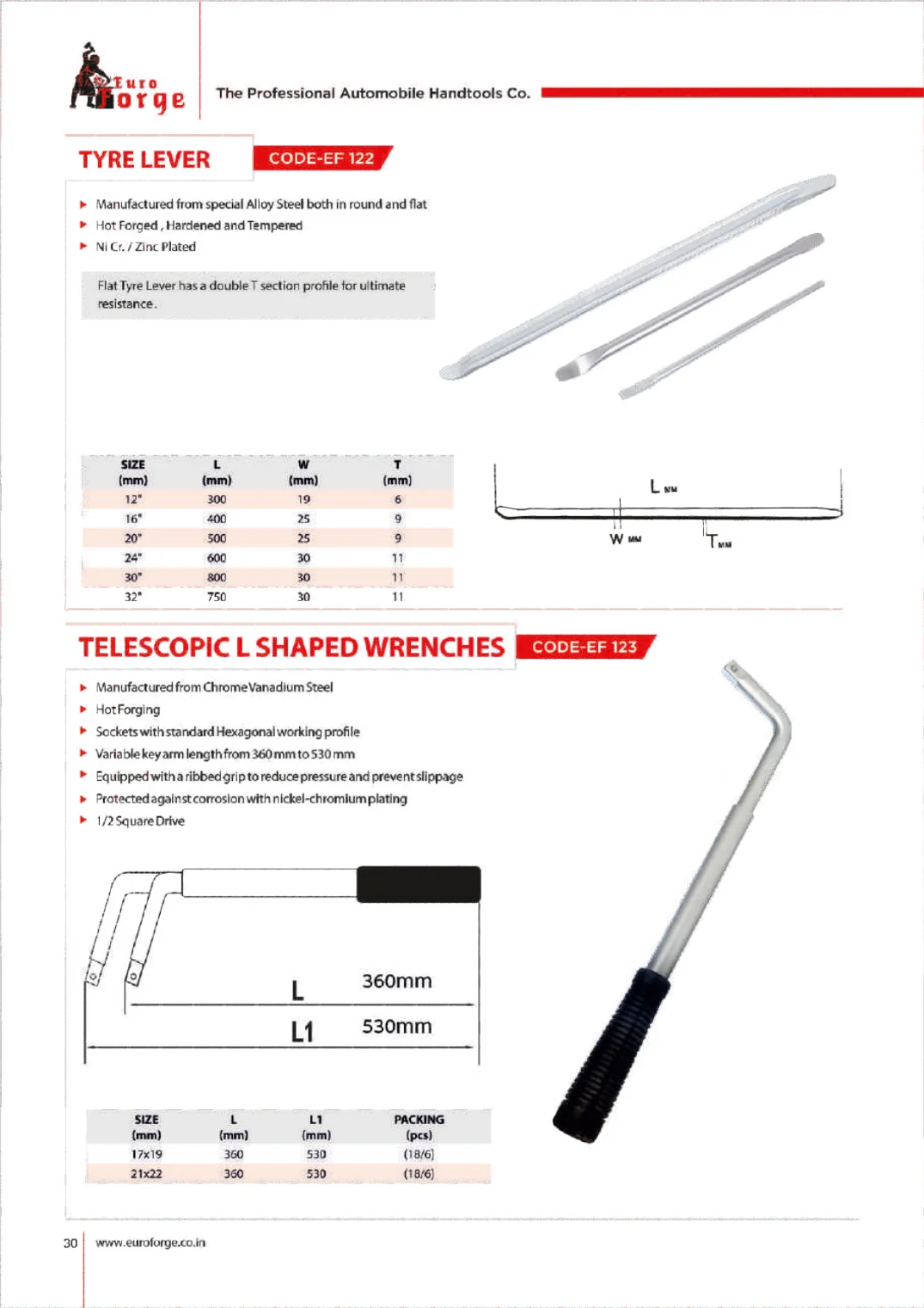 Catalogue page for EF 122 Tyre Lever