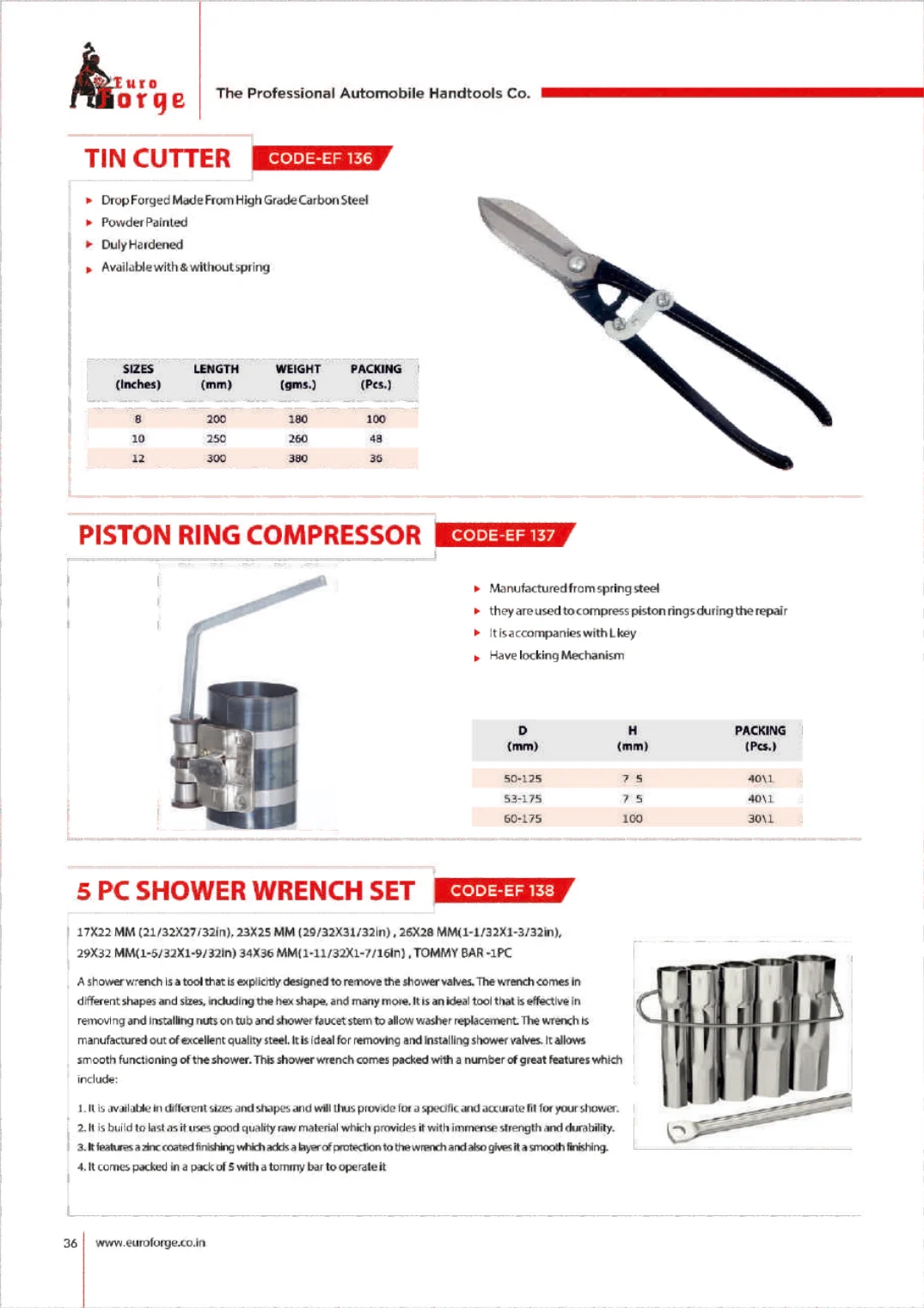 Catalogue page for EF 136 Tin Cutter