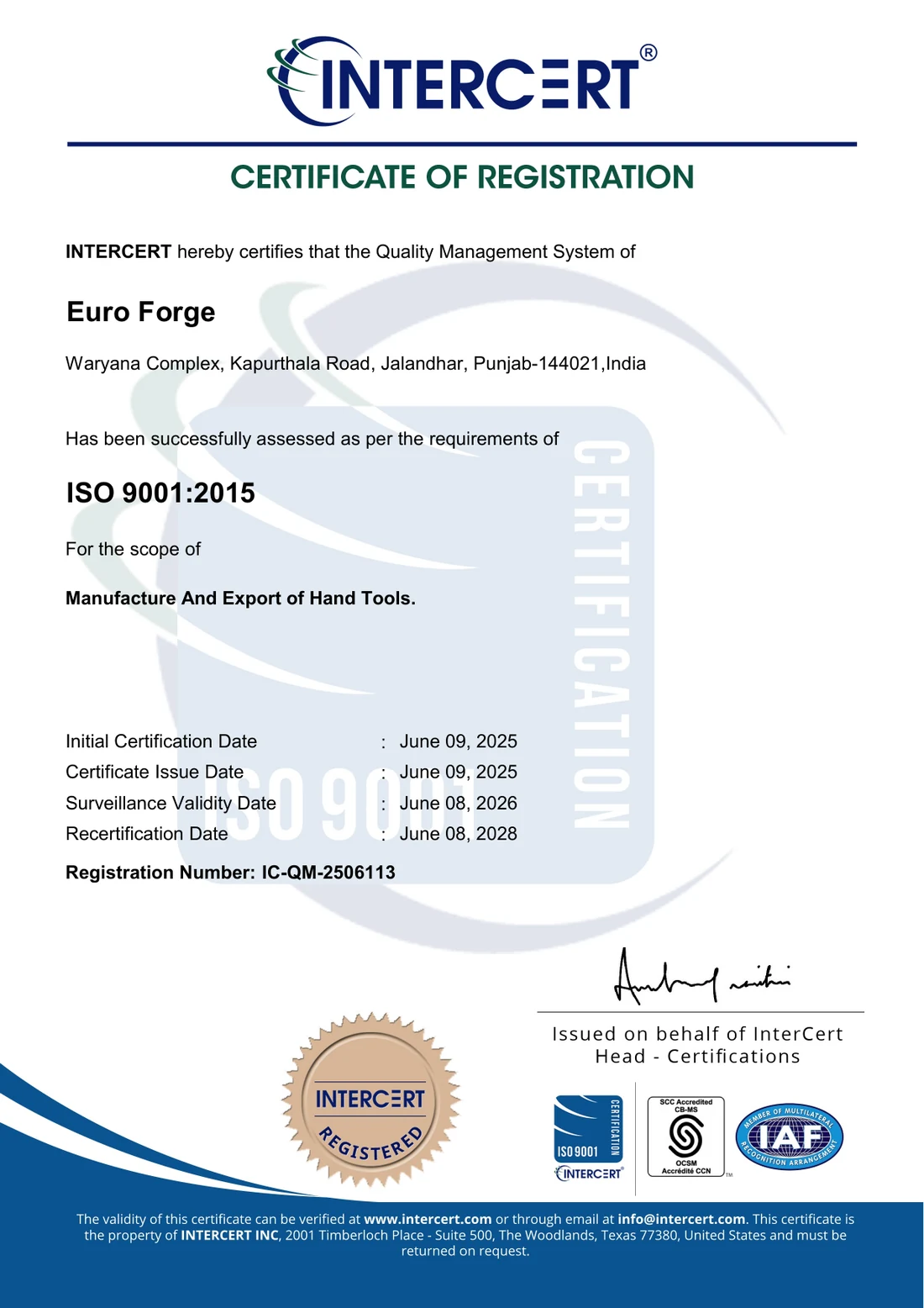 ISO 9001 certificate